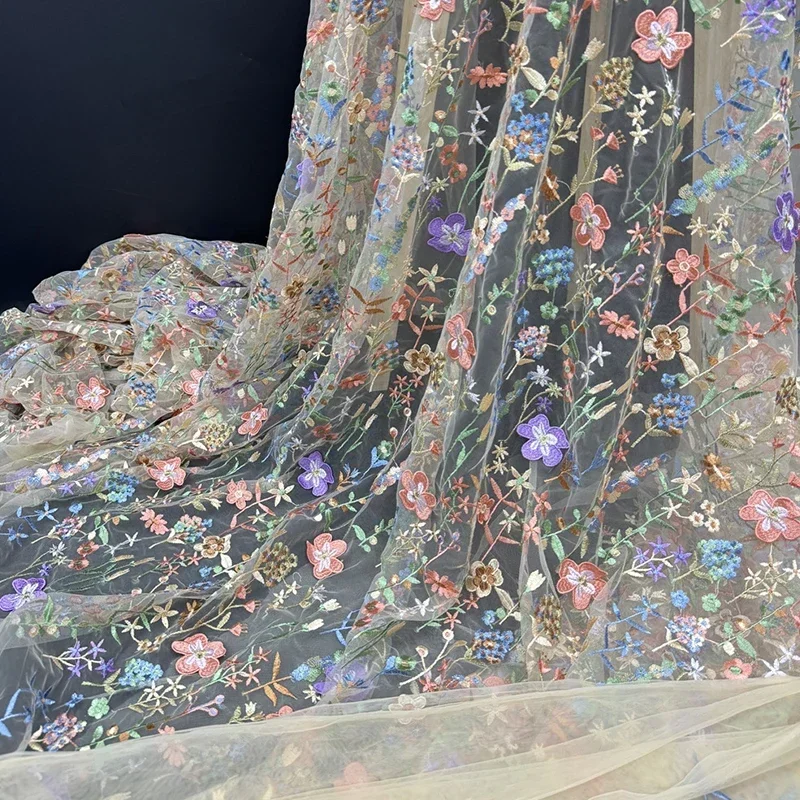3D Floral Embroidered Tulle Fa - đánh giá và giá Textile And Sewing Materials