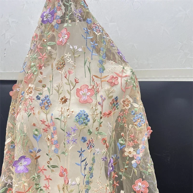 3D Floral Embroidered Tulle Fa - đánh giá và giá Textile And Sewing Materials