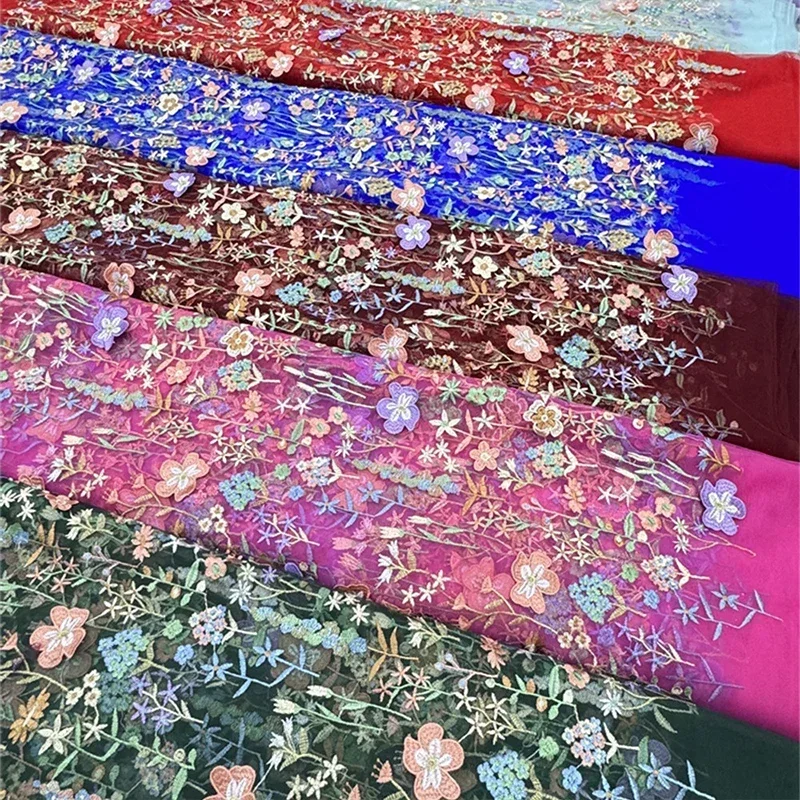 3D Floral Embroidered Tulle Fa - đánh giá và giá Textile And Sewing Materials