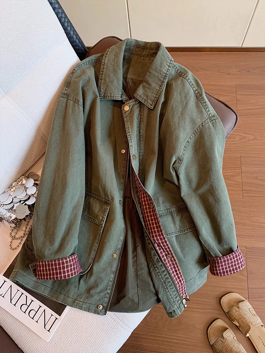 Vintage Army Green Denim Jacke - đánh giá và giá Sewing Jackets