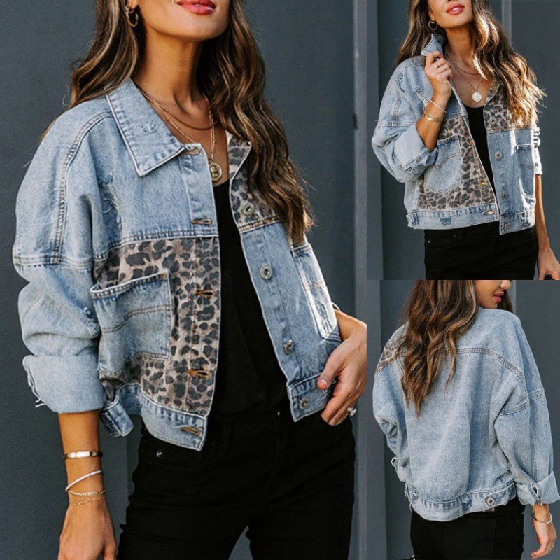 Leopard Stitching Denim Jacket - đánh giá và giá Sewing Jackets